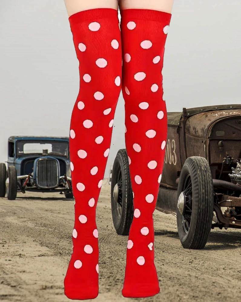 Pin Up Červené punčochy s bílými puntíky