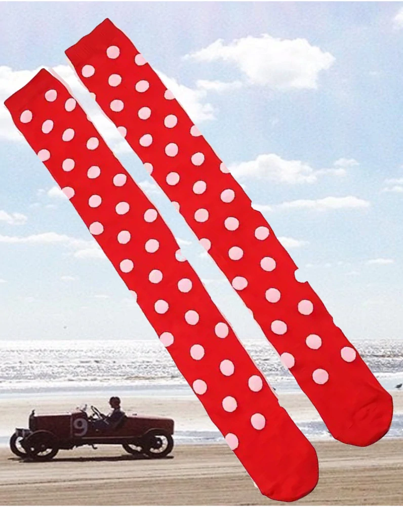 Pin Up Červené punčochy s bílými puntíky