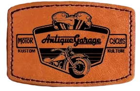 kožená nášivka oblý obdélník Antique Garage Motorcycle