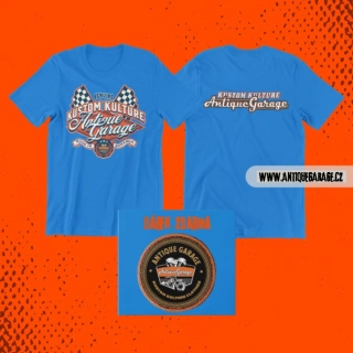 tričko BLUE ORANGE Genuine Kustom Kulture Antique Garage Race Flags